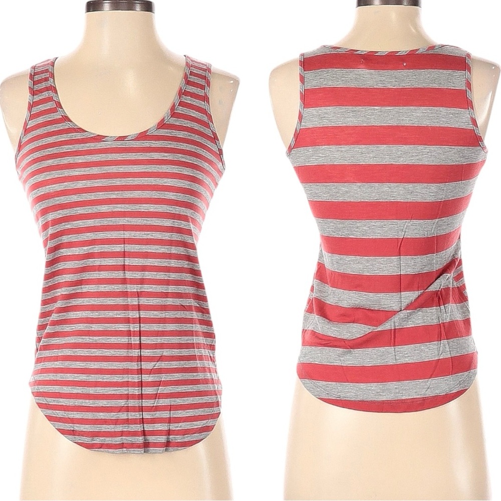 J Brand Bell Mixed Stripe Jersey Tank Top Gray Red Size Med Sleeveless Round Hem